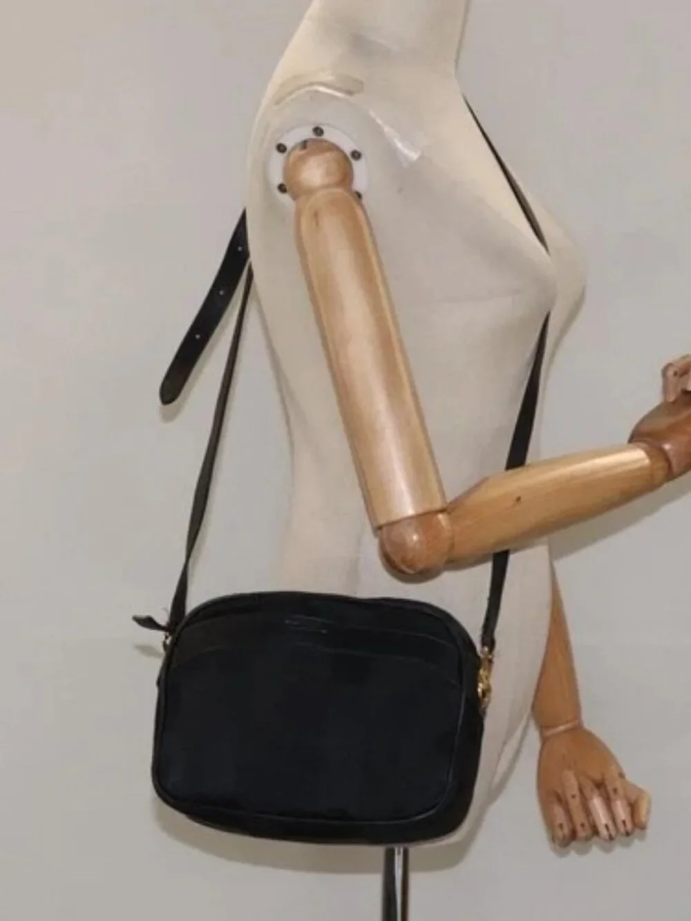 Salvatore Ferragamo Shoulder Bag Canvas Leather Black Auth bs24292